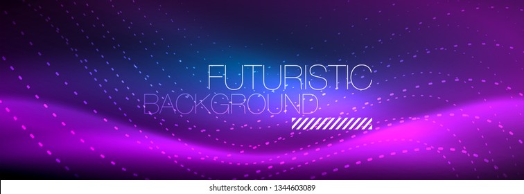 Glowing abstract wave on dark, shiny motion, magic space light. Vector techno abstract background design