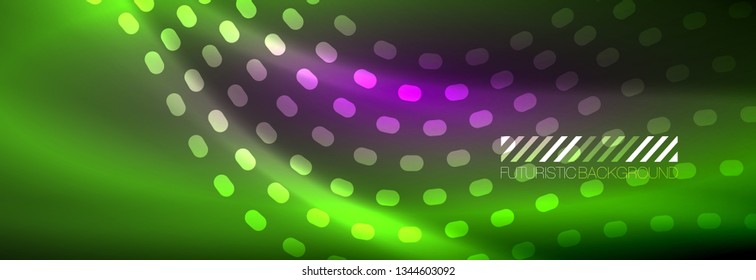 Glowing abstract wave on dark, shiny motion, magic space light. Vector techno abstract background design