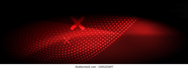 Glowing abstract wave on dark, shiny motion, Christmas and New Year magic space light. Vector techno abstract background