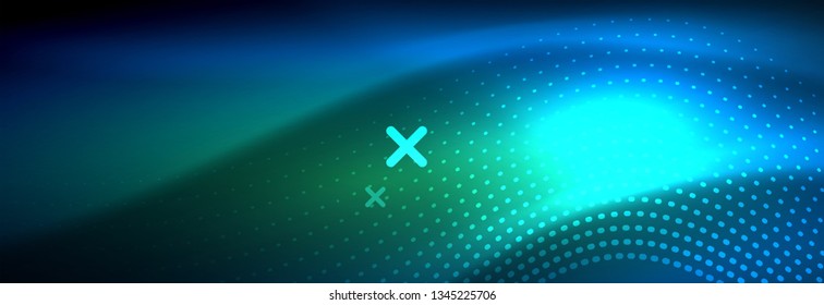 Glühende abstrakte Welle auf dunkler, glänzender Bewegung, zauberhaftes Raumlicht. Abstraktes Vektorgrafik-Hintergrunddesign