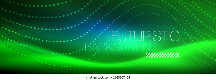 Ola abstracta brillante en movimiento oscuro y brillante, luz espacial mágica. Diseño de fondo abstracto de vector techno