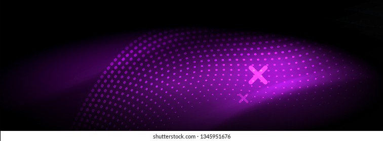 Glowing abstract wave on dark, shiny motion, Christmas and New Year magic space light. Vector techno abstract background