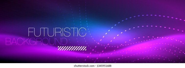 Glowing abstract wave on dark, shiny motion, magic space light. Vector techno abstract background design