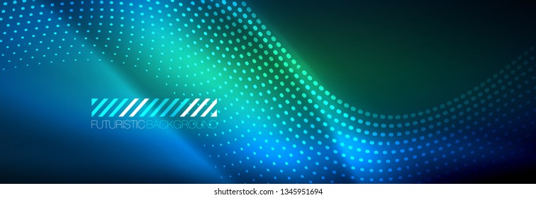 Glowing abstract wave on dark, shiny motion, magic space light. Vector techno abstract background design