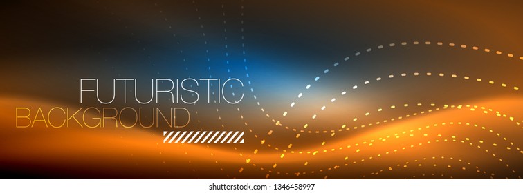 Glowing abstract wave on dark, shiny motion, magic space light. Vector techno abstract background design