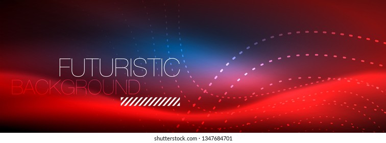 Onda abstrata brilhante no escuro, movimento brilhante, luz do espaço mágico. Vetor techno abstract background design