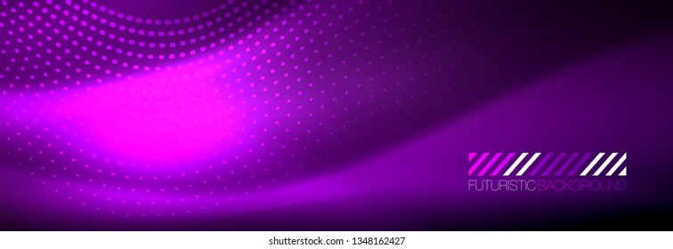 Glowing abstract wave on dark, shiny motion, magic space light. Vector techno abstract background design