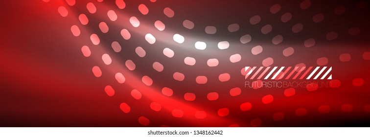 Glowing abstract wave on dark, shiny motion, Christmas and New Year magic space light. Vector techno abstract background