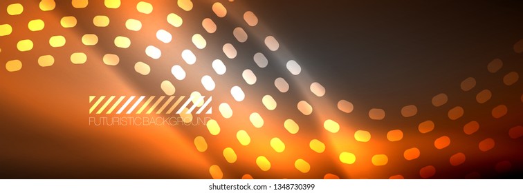 Glowing abstract wave on dark, shiny motion, Christmas and New Year magic space light. Vector techno abstract background