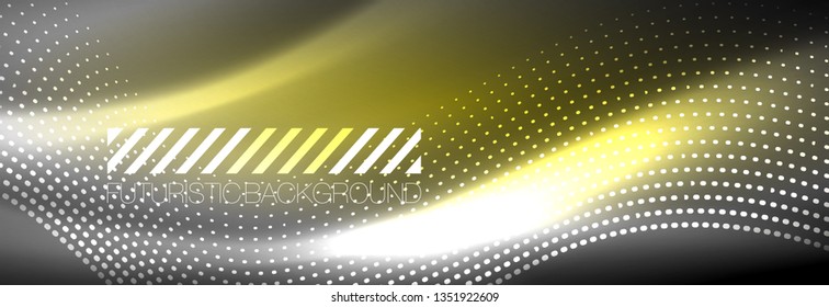 Glowing abstract wave on dark, shiny motion, Christmas and New Year magic space light. Vector techno abstract background