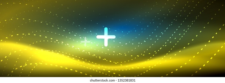 Glowing abstract wave on dark, shiny motion, magic space light. Vector techno abstract background design