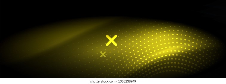 Glowing abstract wave on dark, shiny motion, Christmas and New Year magic space light. Vector techno abstract background