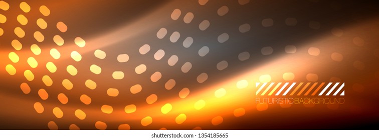 Glowing abstract wave on dark, shiny motion, Christmas and New Year magic space light. Vector techno abstract background