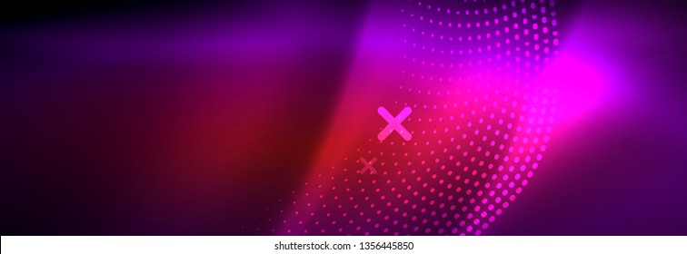 Glowing abstract wave on dark, shiny motion, magic space light. Vector techno abstract background design