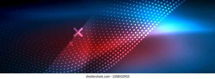 Ola abstracta brillante en movimiento oscuro y brillante, luz espacial mágica. Diseño de fondo abstracto de vector techno