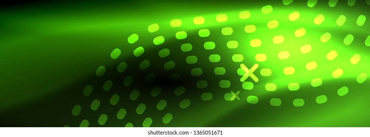 Glowing abstract wave on dark, shiny motion, Christmas and New Year magic space light. Vector techno abstract background