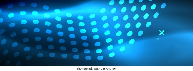 Glowing abstract wave on dark, shiny motion, magic space light. Vector techno abstract background design