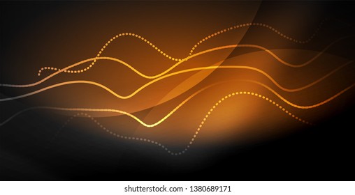 Glowing abstract wave on dark, shiny motion, magic space light. Vector techno abstract background