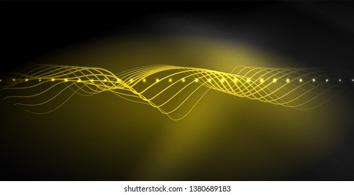 Ola abstracta brillante en movimiento oscuro y brillante, luz espacial mágica. Fondo abstracto Vector Techno