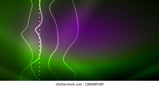 Ola abstracta brillante en movimiento oscuro y brillante, luz espacial mágica. Fondo abstracto Vector Techno