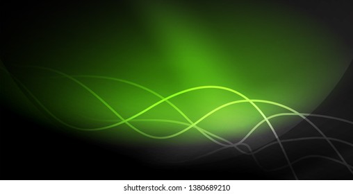 Glowing abstract wave on dark, shiny motion, magic space light. Vector techno abstract background