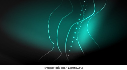 Glowing abstract wave on dark, shiny motion, magic space light. Vector techno abstract background