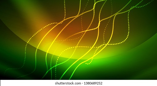 Glowing abstract wave on dark, shiny motion, magic space light. Vector techno abstract background