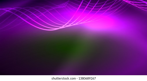 Glowing abstract wave on dark, shiny motion, magic space light. Vector techno abstract background