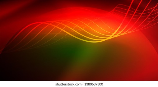 Glowing abstract wave on dark, shiny motion, magic space light. Vector techno abstract background