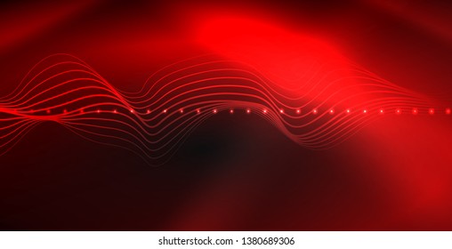 Glowing abstract wave on dark, shiny motion, magic space light. Vector techno abstract background