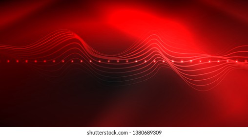 Glowing abstract wave on dark, shiny motion, magic space light. Vector techno abstract background