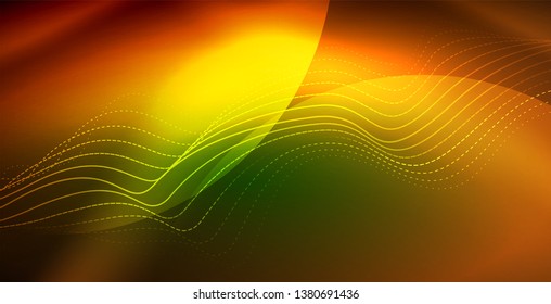 Glowing abstract wave on dark, shiny motion, magic space light. Vector techno abstract background
