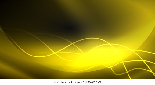 Glowing abstract wave on dark, shiny motion, magic space light. Vector techno abstract background
