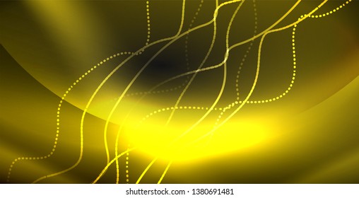 Glowing abstract wave on dark, shiny motion, magic space light. Vector techno abstract background