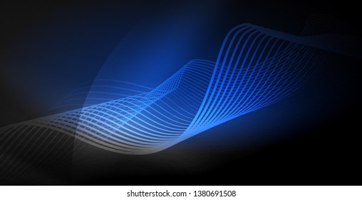 Glowing abstract wave on dark, shiny motion, magic space light. Vector techno abstract background