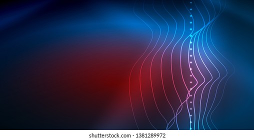 Glowing abstract wave on dark, shiny motion, magic space light. Vector techno abstract background, blue color