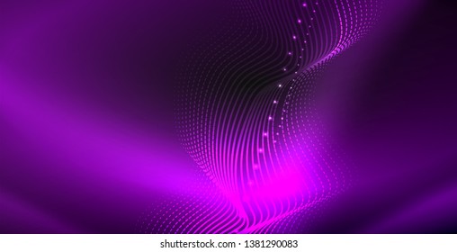 Glowing abstract wave on dark, shiny motion, magic space light. Vector techno abstract background