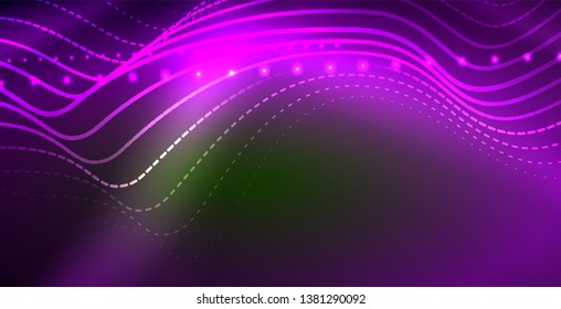 Ola abstracta brillante en movimiento oscuro y brillante, luz espacial mágica. Fondo abstracto Vector Techno