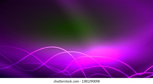 Ola abstracta brillante en movimiento oscuro y brillante, luz espacial mágica. Fondo abstracto Vector Techno
