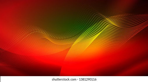 Glowing abstract wave on dark, shiny motion, magic space light. Vector techno abstract background