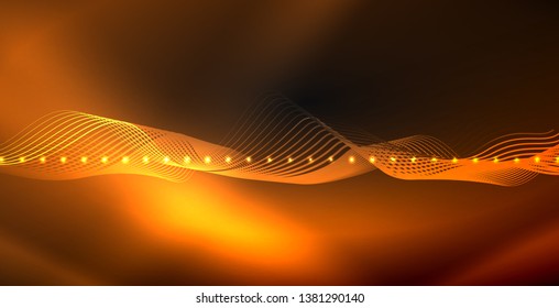 Glowing abstract wave on dark, shiny motion, magic space light. Vector techno abstract background