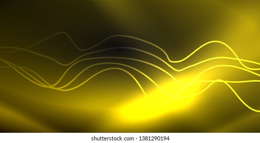 Ola abstracta brillante en movimiento oscuro y brillante, luz espacial mágica. Fondo abstracto Vector Techno