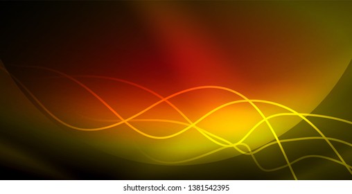 Glowing abstract wave on dark, shiny motion, magic space light. Vector techno abstract background