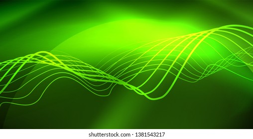 Ola abstracta brillante en movimiento oscuro y brillante, luz espacial mágica. Fondo abstracto Vector Techno
