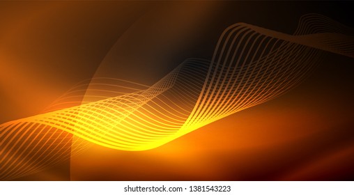 Ola abstracta brillante en movimiento oscuro y brillante, luz espacial mágica. Fondo abstracto Vector Techno
