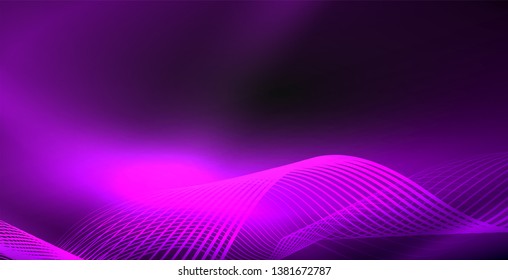 Ola abstracta brillante en movimiento oscuro y brillante, luz espacial mágica. Fondo abstracto Vector Techno