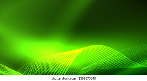 Ola abstracta brillante en movimiento oscuro y brillante, luz espacial mágica. Fondo abstracto Vector Techno