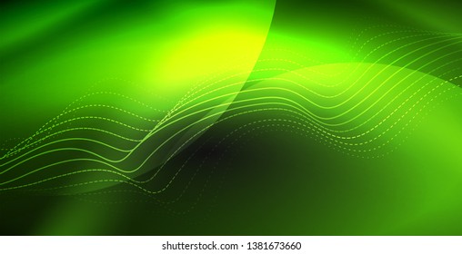 Ola abstracta brillante en movimiento oscuro y brillante, luz espacial mágica. Fondo abstracto Vector Techno