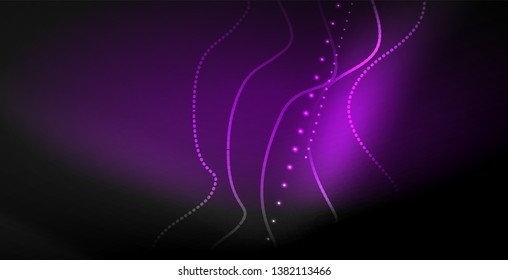 Glowing abstract wave on dark, shiny motion, magic space light. Vector techno abstract background