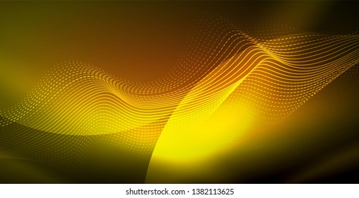 Ola abstracta brillante en movimiento oscuro y brillante, luz espacial mágica. Fondo abstracto Vector Techno